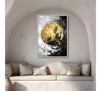 TONGYINLI Poster e stampe astratte con cerchi dorati, moderna tela da parete in bianco e nero, dipinto con texture metallica, opera d'arte per la casa (80x120 cm/senza cornice)