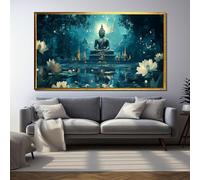 TONGYINLI Poster e stampe di statue di Buddha | Dipinto su tela del lago di loto del tempio | Decorazione murale di meditazione zen | Immagini artistiche di paesaggi (43x86 cm/senza cornice)