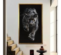 TONGYINLI Poster e stampe dinamiche, dipinto su tela di pantera nera, potenza, forza, moderno, murale di animali, decorazione da parete per la casa (70x130 cm/senza cornice)