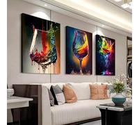 TONGYINLI Poster su tela con calici da vino colorati, arte murale astratta con calici da vino rosso, murale moderno, per soggiorno, quadro decorativo 40x60 cm