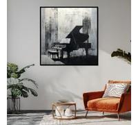 TONGYINLI Quadro da parete in bianco e nero, dipinto su tela con pianoforte a coda, poster e stampe musicali, per soggiorno, decorazione murale per la casa (20x20 cm/cornice interna)