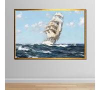 TONGYINLI Quadro su tela raffigurante una maestosa nave a vela, paesaggio nautico, decorazione murale con onde oceaniche, poster con stampe di avventure in mare (40x60 cm/cornice interna)