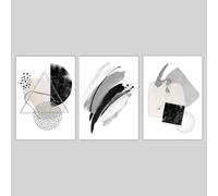 TONGYINLI Set di 3 stampe artistiche astratte di dipinti, poster con stampe artistiche in grigio nero e argento, forme geometriche, quadri da parete, opere d'arte 40x60cmx3 senza cornice