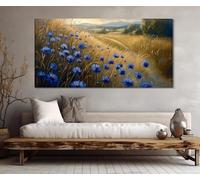 TONGYINLI Stampa su tela di Fiordalisi blu sul prato, arte murale floreale, poster e stampe di paesaggi naturali, arredamento per la casa (20x40 cm/cornice interna)