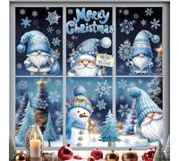 Tongyixin 116 immagini natalizie autoadesive per finestre, blu con glitter argentati, decorazione natalizia 3D, motivo Babbo Natale, decorazione double face, per finestre invernali
