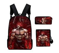 Tongyundacheng Anime BAKI Hanma Yujiro Baki Zaino Set 3 Pezzi con Borsa a Tracolla e Astuccio Ragazzi Ragazze Borsa Scuola Studente Ragazzi Ragazzi Moda Casual Zaino Viaggio