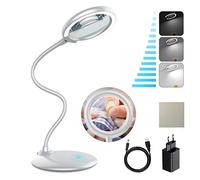 Tonhui 3X Lampada d'ingrandimento LED dimmerabile, grande lente d'ingrandimento a mani libere con luce e supporto per lettura, anziani, hobby, artigianato, banco di lavoro