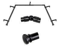 TONIAL Bastoni per tende per finestre a bovindo, asta centrale da 82 a 216 cm, aste laterali da 32 a 147 cm, aste decorative per drappeggi con terminale piccolo, nero