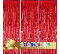TONIFUL 3 tende rosse metalliche, tinsel lamina, per matrimonio, fidanzamento, addio al nubilato, compleanno, festa di addio al nubilato, decorazione per palcoscenico