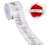 TONIFUL Nastro di raso bianco glitterato con scritta "Happy Birthday", 5,1 cm x 9,1 m di larghezza, per confezioni regalo, decorazioni per bouquet di fiori, artigianato, striscioni e forniture per
