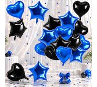 TONIFUL Palloncini a forma di stella e cuore da 45,7 cm, 18 palloncini a forma di elio nero e blu, in Mylar per compleanni, matrimoni, addio al nubilato, anniversari, feste di fidanzamento
