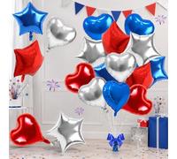 TONIFUL Palloncini in lamina di alluminio blu argento rosso e stella, 18 pezzi, in Mylar a elio, per festa dell'indipendenza degli Stati Uniti, rivelazione di genere, ragazzi e ragazze, baby shower