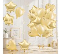 TONIFUL Palloncini in lamina d'oro da 45 cm con stella e cuore, 18 palloncini a forma di elio in Mylar color oro champagne, per rivelare il sesso, baby shower, matrimoni, anniversari, lauree, feste di