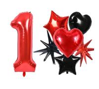 TONIFUL Palloncini per il 1° compleanno, 101 cm, rosso, grande, numero 1, palloncino in alluminio Mylar elio a forma di cuore, stella, per bambini, donne, uomini, compleanno, anniversario, laurea