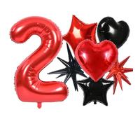 TONIFUL Palloncini per il 2° compleanno, 101 cm, rosso, grande numero 2, palloncino in lamina di elio Mylar a forma di cuore a forma di stella, per bambini, donne, uomini, compleanno, anniversario