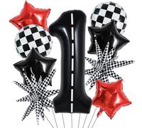 TONIFUL Set di palloncini per feste in auto da corsa, 101 cm, con palloncini a scacchi e stelle, decorazioni a tema auto per il primo compleanno, decorazioni a tema auto per baby shower, forniture per