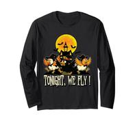 Tonight We Fly Funny Chicken Witches Halloween Humor Maglia a Manica