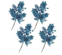 TONIXY 4 rami di albero di Natale artificiali glitterati, con punte da frutta cave, per decorazioni festive (blu)