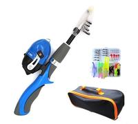 TONIXY Canna da pesca a mosca per bambini con esche e custodia, design telescopico per viaggi e divertimento all'aperto per la pesca dei genitori e dei bambini (blu)