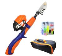 TONIXY Canna da pesca a mosca per bambini con esche e custodia, design telescopico per viaggi e divertimento all'aperto per la pesca genitore-bambino (arancione)