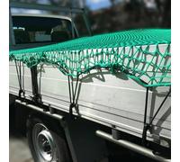 TONIXY Rete da carico in polietilene verde con corda elastica e 15 ganci per rimorchi, pick-up e autocarro con cassone ribaltabile, resistente alle intemperie (2,5 x 3,5 m)