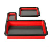 TONIXY Vassoio magnetico per parti magnetiche, contenitore pieghevole per hardware con design pieghevole, forte presa a due strati per viti e bulloni, confezione da 3 pezzi, arancione nero (rosso)