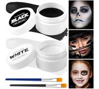 TonJin Set di pittura per viso e corpo nero e bianco, 100 g, non tossico, kit professionale per il trucco con 2 pennelli per bambini e adulti, per teatro artistico, feste di Halloween, cosplay, corpi