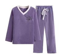 Tonone Pigiama Donna Invernale Caldo Due Pezzi da Pigiami Lungo Casual da Casa Morbido e Confortevole（Viola）