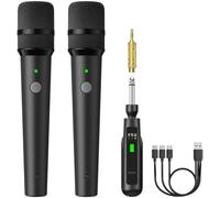 TONOR Microfoni Dinamici Wireless Ricaricabili, Sistema Microfoni Doppi Portatili Senza Fili con Ricevitore per Karaoke, Canto, Feste in Casa, Compleanni, Discorsi, Durata 30H, 2.4GHz, TW 220