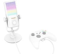 TONOR Microfono Gaming compatibile con Xbox, Microfono a Condensatore RGB per Streaming con Durata Della Batteria di 30 Ore, One-touch Mute, Compatibile con Xbox, Bianco TCX3