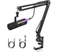 TONOR Microfono Gaming USB/XLR con Supporto da Braccio, Microfono PC Dinamico RGB per Twitch, Streaming, Podcasting, Discord, Microfono in metallo Cardioide per Mac Android, TD520S+