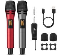 TONOR Microfono Senza Fili, UHF Sistema Wireless Microfonico Dinamico Portatile in Cordless con Ricevitore Ricaricabile, per Amplificatore, Sistema PA, Macchina da Karaoke, 60M, Grigio&Rosso, TW320