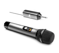 TONOR Microfono Senza Fili, UHF Sistema Wireless Microfonico Portatile in Metallo Cordless con Ricevitore Ricaricabile, Uscita 1/4" per Amplificatore, Macchina da Karaoke, 60m, Argento, TW620