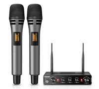TONOR Microfono Wireless Dinamico, Professionale Sistema di microfoni per Karaoke, UHF Set Mic Senza Fili per DJ, Discorsi, Feste Domestico, Singing, Chiese, Matrimoni, 60M, Grigio, TW350