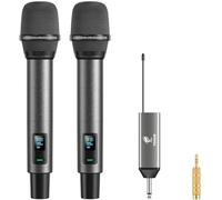 TONOR Microfono Wireless, Microfono Ricaricabile Professionale, Microfono Dinamico Cordless in Metallo 2x100 UHF per Karaoke, Chiesa, Canto, Matrimonio, Riunione, DJ, Volume Regolabile, 262ft,TW520