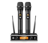 TONOR Microfono wireless UHF professionale dinamico doppio microfono senza fili, sistema di microfono a mano, set per karaoke, feste, DJ, chiesa, matrimonio, riunione, 60 metri, TW820, Nero