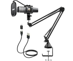 TONOR PC microfono USB kit, set microfono a condensatore cardioide per recording di podcast, gaming, streaming, canto, voice over, microfono da studio con supporto regolabile a braccio, 200 cm,TC30+