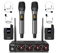 TONOR Set microfoni wireless UHF, microfono a mano/trasmettitore bodypack/microfono wireless headset/microfono wireless lavalier, 4x5 frequenze 60m di portata per voce Karaoke PA System Speaker TW362