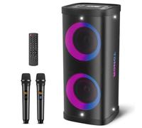 TONOR Sistema di Altoparlanti per Adulti con 2 Microfoni Wireless UHF Microfono, Macchina per Karaoke Bluetooth, PA portatile con Luci da Discoteca, Ideale per la Casa Karaoke, Festa all'aperto K61