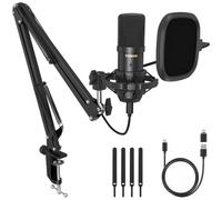TONOR TC20Air - Microfono per PC con braccio a braccio, kit per podcast | Microfono cardioide a condensatore con supporto antiurto, filtro pop, adattatore di tipo C, adatto per registrazione, canto
