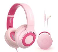 TONOSHARK Cuffie Bambini Con Filo, Con Microfono - per Ritorno a Scuola, Volume Limitato a 85/94 Db, Pieghevoli, Jack Da 3,5 mm, Custodia Cuffie, Per Ragazzi e Bambina, Didattica a Distanza, (Rosa)