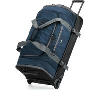 TONRUYN 100L Trolley da Viaggio Grande con Ruote e Manico Telescopico Borsone Valigia Morbido XL con Porta Scarpe Base Rigida a Doppio Strato per Campeggio Vacanze, 74 cm, Blu