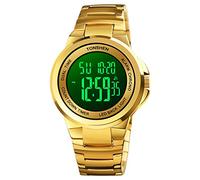 TONSHEN Fashion Orologio da Uomo Acciaio inossidabile Digitale Doppio Tempo LED Elettronico Multifunzione Allarme Cronometro Controluce Orologi da Polso (Oro 2)