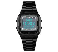 TONSHEN Fashion Orologio Digitale LED Elettronico Doppio Tempo Plastica Cassa e Acciaio Inossidabile Cinturino Outdoor Multifunzione Allarme Cronometro Orologi da Polso (Nero)