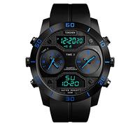 TONSHEN Orologi da Polso da Uomo Impermeabile 50M Analogico Quarzo LED Digitale Tre Tempo Acciaio Inossidabile Cassa e Gomma Cinturino Cool Outdoor Sportivo Orologio (Blu)