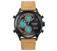 TONSHEN Orologi da Polso Uomo Acciaio Inossidabile e Pelle Cinturino Digitale Multifunzione LED Elettronico Tre Tempo Outdoor Militare Sportivo Orologio (Giallo 2)