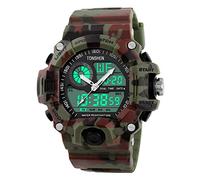 TONSHEN Sportivo Digitale Orologi da Uomini Outdoor LED Elettronico Militare 50M Impermeabile 12h/24h Tempo Dual Time Cronometro Controluce Quarzo Calendario Date Day Orologio da Polso da Uomo (Camo)