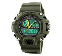 TONSHEN Sportivo Digitale Orologi da Uomini Outdoor LED Elettronico Militare 50M Impermeabile 12h/24h Tempo Dual Time Cronometro Controluce Quarzo Calendario Date Day Orologio da Polso da Uomo (Verde)