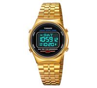 TONSHEN Uomo Acciaio inossidabile Digitale Orologio LED Allarme Cronometro Controluce Moda Multifunzione Elettronico Orologi da Polso (Oro 2)