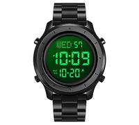 TONSHEN Uomo Acciaio inossidabile Digitale Orologio LED Elettronico Allarme Cronometro 12H/24H Controluce Moda Multifunzione Orologi da Polso (Acciaio Nero 2)